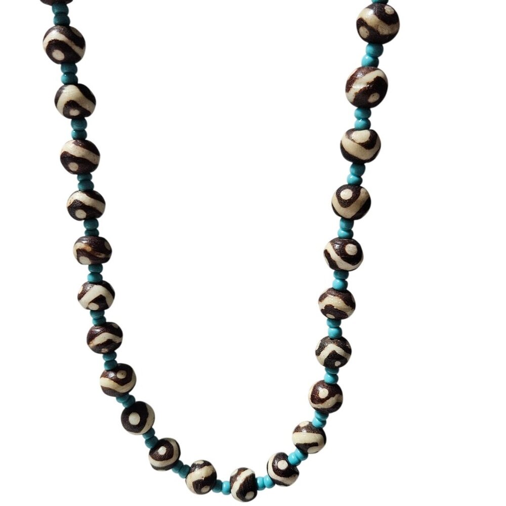 Handmade Brown Blue Beaded Necklace African Inspired Boho Unisex Fashion Jewelry